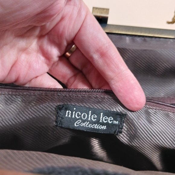 Vintage Nicole Lee Shoulder Bag Tapestry Faux Fur Boho Black - Picture 7 of 15